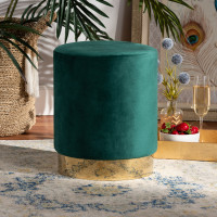 Baxton Studio FZD020219-Green Velvet-Ottoman Baxton Studio Chaela Contemporary Glam and Luxe Green Velvet Fabric Upholstered and Gold Finished Metal Ottomani